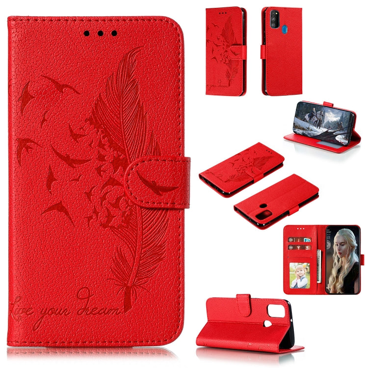 Feather Pattern Litchi Texture Horizontal Flip Leather Case with Holder & Wallet & Card Slots