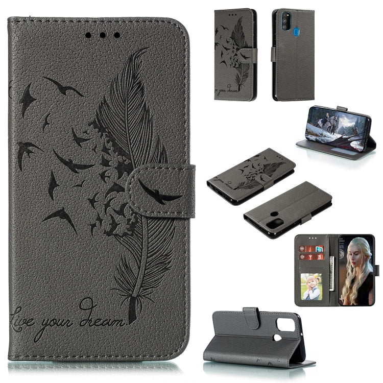Feather Pattern Litchi Texture Horizontal Flip Leather Case with Holder & Wallet & Card Slots