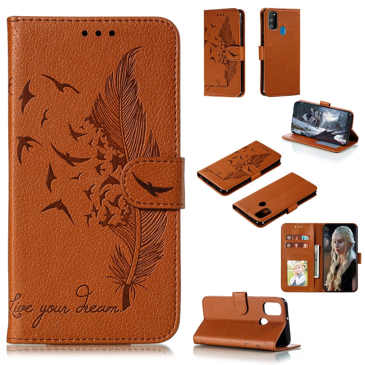 Feather Pattern Litchi Texture Horizontal Flip Leather Case with Holder & Wallet & Card Slots