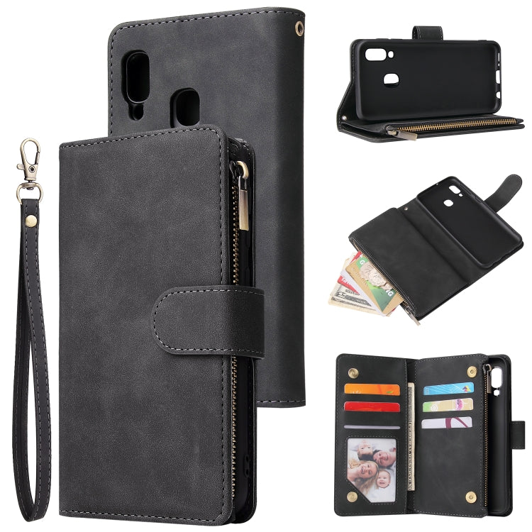 Multifunctional Retro Frosted Horizontal Flip Leather Case with Card Slot & Holder & Zipper Wallet & Photo Frame & Lanyard