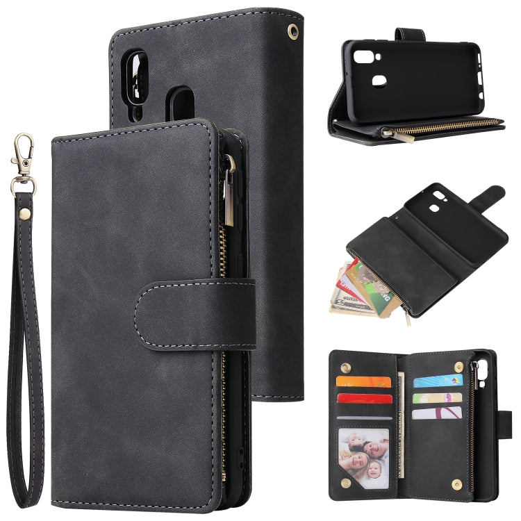 Multifunctional Retro Frosted Horizontal Flip Leather Case with Card Slot & Holder & Zipper Wallet & Photo Frame & Lanyard