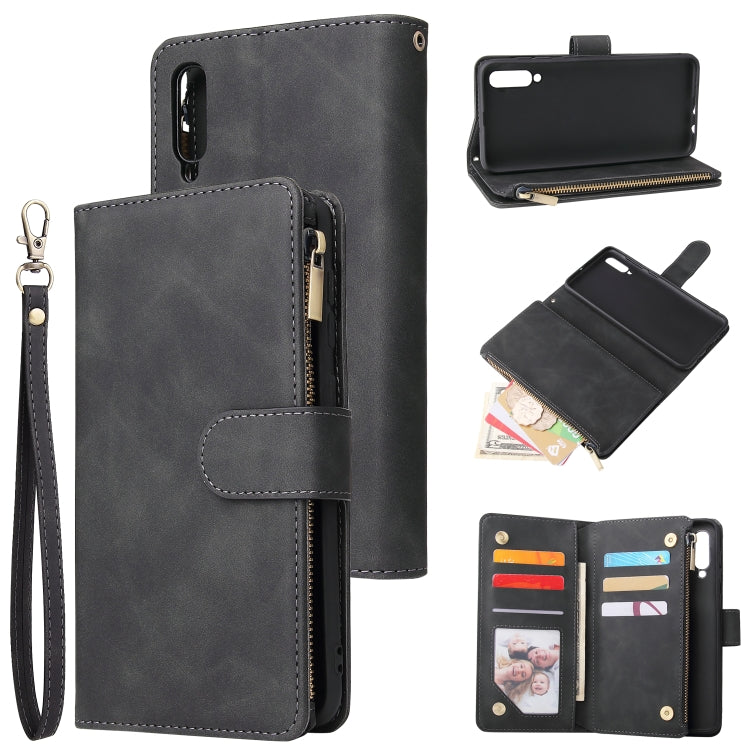 Multifunctional Retro Frosted Horizontal Flip Leather Case with Card Slot & Holder & Zipper Wallet & Photo Frame & Lanyard