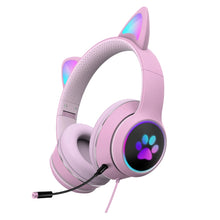 Load image into Gallery viewer, AKZ-022 USB + 3.5mm Port Cat Ear Design Foldable LED Headset with Mic