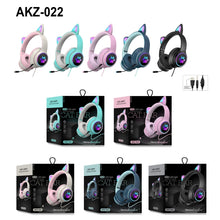 Load image into Gallery viewer, AKZ-022 USB + 3.5mm Port Cat Ear Design Foldable LED Headset with Mic