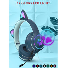 Load image into Gallery viewer, AKZ-022 USB + 3.5mm Port Cat Ear Design Foldable LED Headset with Mic