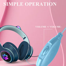 Load image into Gallery viewer, AKZ-022 USB + 3.5mm Port Cat Ear Design Foldable LED Headset with Mic