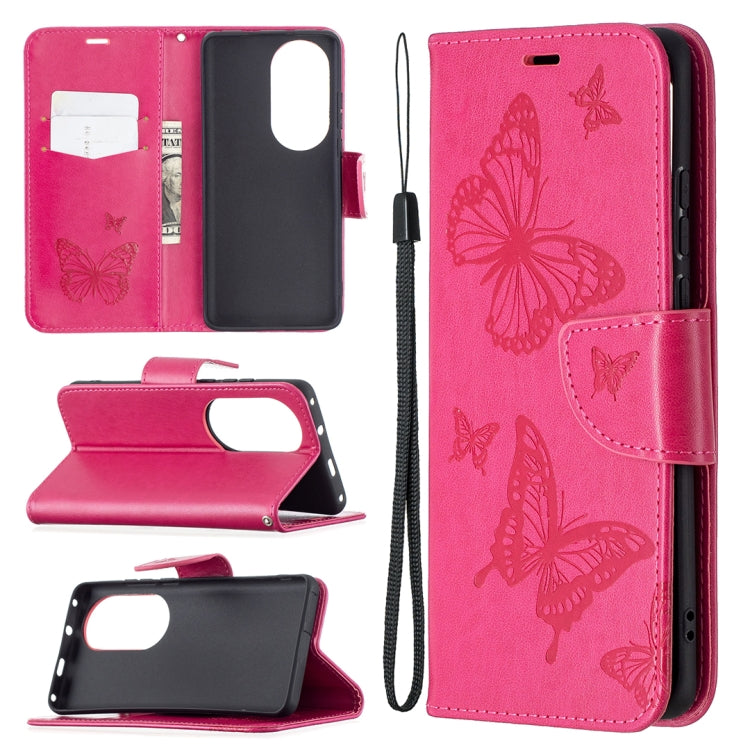 Two Butterflies Embossing Pattern Horizontal Flip Leather Case with Holder & Card Slot & Wallet & Lanyard, For LG K42, For Xiaomi Redmi Note 10 Pro, For Huawei P50, For Huawei P50 Pro, For Samsung Galaxy A32 4G