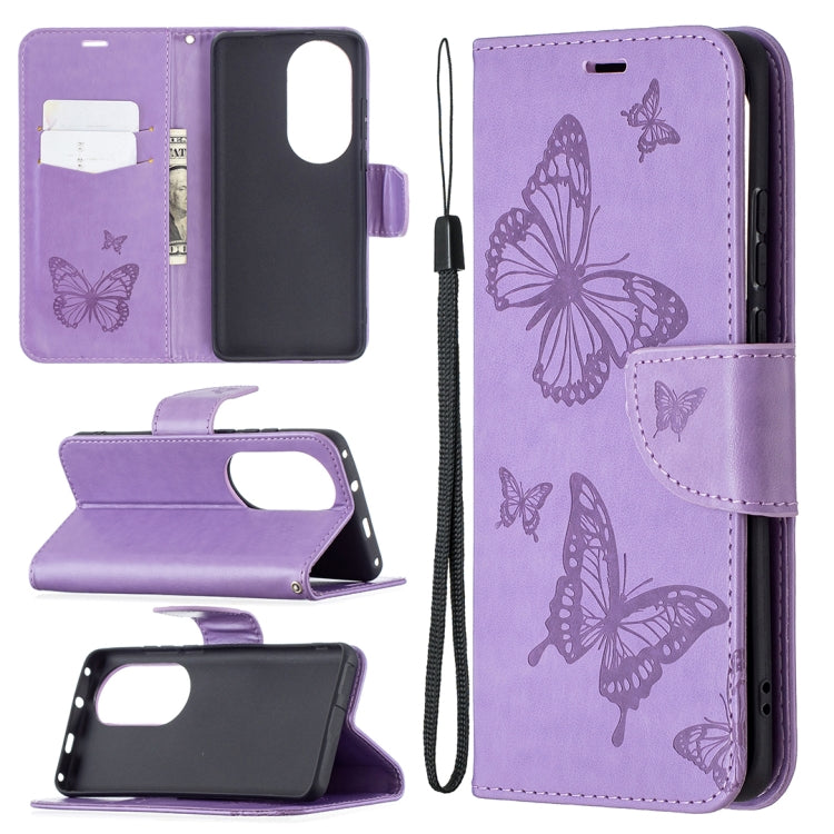 Two Butterflies Embossing Pattern Horizontal Flip Leather Case with Holder & Card Slot & Wallet & Lanyard, For LG K42, For Xiaomi Redmi Note 10 Pro, For Huawei P50, For Huawei P50 Pro, For Samsung Galaxy A32 4G