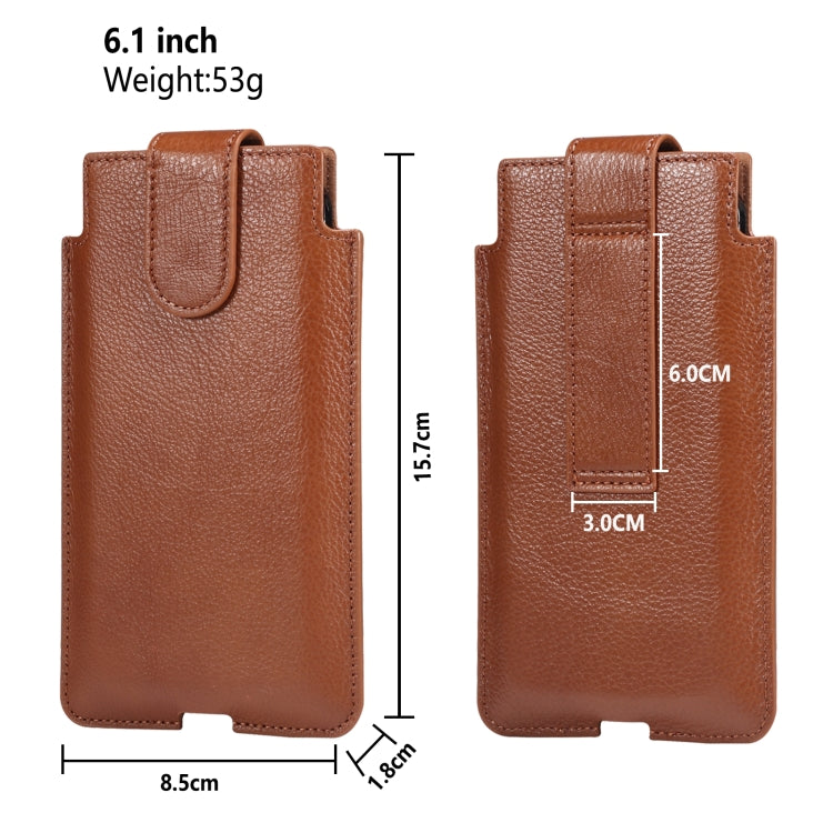 Universal Cow Leather Vertical Mobile Phone Leather Case Waist Bag For 6.1 inch and Below Phones, For 6.1 inch and Below Phones