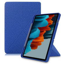 Load image into Gallery viewer, Cloth Texture Multi-folding Horizontal Flip PU Leather Shockproof Case with Holder &amp; Sleep / Wake-up Function, For Samsung Galaxy Tab S8+ / Tab S8 Plus /  Tab S7 FE / Tab S7+ T970 / T975, For Samsung Galaxy Tab S8 / Galaxy Tab S7 T870                  ...