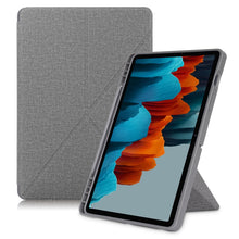 Load image into Gallery viewer, Cloth Texture Multi-folding Horizontal Flip PU Leather Shockproof Case with Holder &amp; Sleep / Wake-up Function, For Samsung Galaxy Tab S8+ / Tab S8 Plus /  Tab S7 FE / Tab S7+ T970 / T975, For Samsung Galaxy Tab S8 / Galaxy Tab S7 T870                  ...