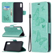 Load image into Gallery viewer, Embossing Two Butterflies Pattern Horizontal Flip PU Leather Case with Holder &amp; Card Slot &amp; Wallet &amp; Lanyard, For Samsung Galaxy A02