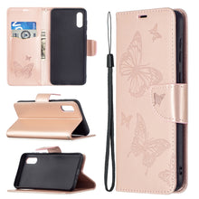 Load image into Gallery viewer, Embossing Two Butterflies Pattern Horizontal Flip PU Leather Case with Holder &amp; Card Slot &amp; Wallet &amp; Lanyard, For Samsung Galaxy A02