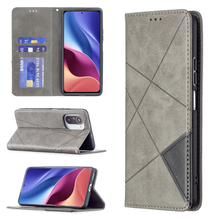 Rhombus Texture Horizontal Flip Magnetic Leather Case with Holder & Card Slots, For Xiaomi Mi 11i / Poco F3 / Redmi K40