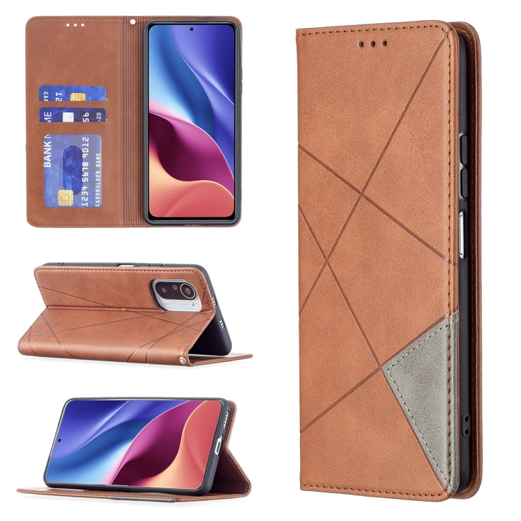 Rhombus Texture Horizontal Flip Magnetic Leather Case with Holder & Card Slots, For Xiaomi Mi 11i / Poco F3 / Redmi K40
