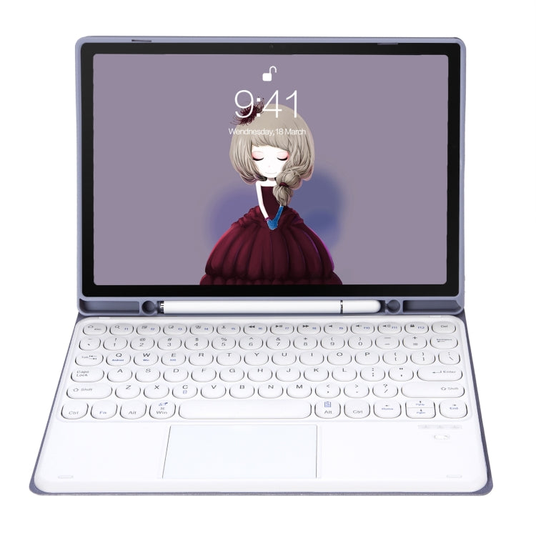 YT098B-A Detachable Candy Color Skin Feel Texture Round Keycap Bluetooth Keyboard Leather Case with Touch Control For iPad Air 11 2024 / 2025 / Air 4 10.9 2020 / Air 5 10.9 2022 (Purple)                                                                  ...