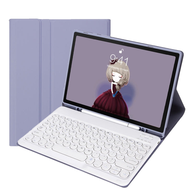 YT11B Detachable Candy Color Skin Feel Texture Round Keycap Bluetooth Keyboard Leather Case For iPad Air 4 2020 / Air 5 2022 / Pro 11 inch 2022 / 2021 / 2020 / 2018(White Ice), For iPad 9.7 inch 2018 & 2017 / Pro 9.7 inch / Air 2 / Air                 ...