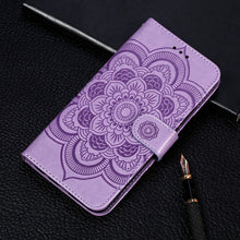 Load image into Gallery viewer, Sun Mandala Embossing Pattern Horizontal Flip PU Leather Case with Holder &amp; Card Slots &amp; Wallet &amp; Lanyard, For Samsung Galaxy A22 5G, For Samsung Galaxy A22 4G, For Samsung Galaxy A82 5G, For Samsung Galaxy S21 FE, For Xiaomi Mi 11 Ultra