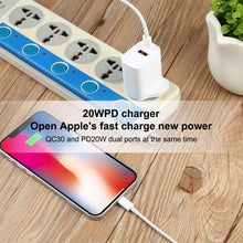 Load image into Gallery viewer, 20W USB-C / Type-C + USB Ports Charger with 100W Type-C to 8 Pin Fast Charging Cable, 1m Type-C to 8 Pin, UK Plug, 1m Type-C to 8 Pin, US Plug, 1m Type-C to 8 Pin, EU Plug, 2m Type-C to 8 Pin, UK Plug, 2m Type-C to 8 Pin, US Plug                       ...