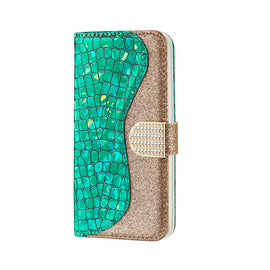 Laser Glitter Powder Matching Crocodile Texture Horizontal Flip Leather Case with Card Slots & Holder & Wallet, For Samsung Galaxy A22 4G, For Samsung Galaxy A22 5G