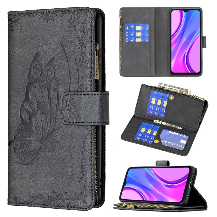 Flying Butterfly Embossing Pattern Zipper Horizontal Flip Leather Case with Holder & Card Slots & Wallet, For Xiaomi Redmi 9A, For Xiaomi Redmi 9C, For Xiaomi Redmi 9, For Xiaomi Redmi Note 10 Pro, For Xiaomi Redmi Note 9 Pro Max, For Xiaomi Redmi Note...