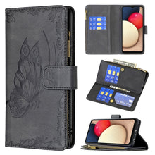 Load image into Gallery viewer, Flying Butterfly Embossing Pattern Zipper Horizontal Flip Leather Case with Holder &amp; Card Slots &amp; Wallet, For Samsung Galaxy A02s, For Samsung Galaxy A02, For Samsung Galaxy A11, For Samsung Galaxy A12, For Samsung Galaxy A21s, For Samsung Galaxy A21  ...