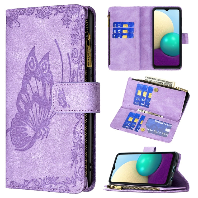 Flying Butterfly Embossing Pattern Zipper Horizontal Flip Leather Case with Holder & Card Slots & Wallet, For Samsung Galaxy A02s, For Samsung Galaxy A02, For Samsung Galaxy A11, For Samsung Galaxy A12, For Samsung Galaxy A21s, For Samsung Galaxy A21  ...