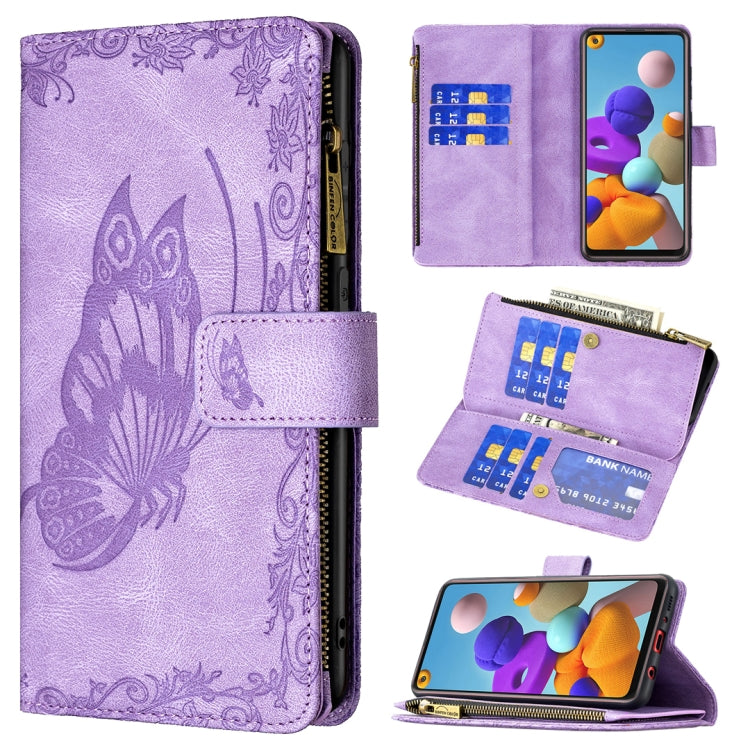 Flying Butterfly Embossing Pattern Zipper Horizontal Flip Leather Case with Holder & Card Slots & Wallet, For Samsung Galaxy A02s, For Samsung Galaxy A02, For Samsung Galaxy A11, For Samsung Galaxy A12, For Samsung Galaxy A21s, For Samsung Galaxy A21  ...