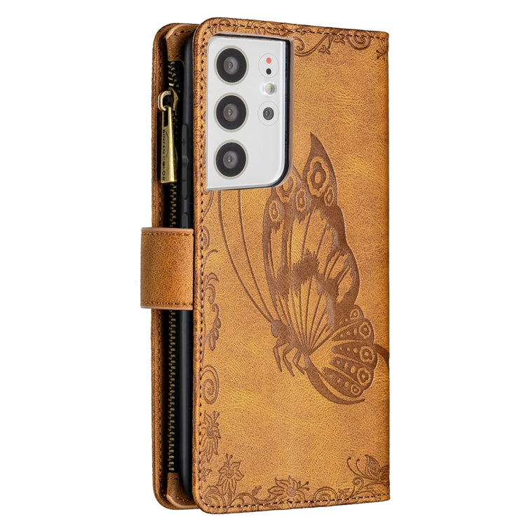Flying Butterfly Embossing Pattern Zipper Horizontal Flip Leather Case with Holder & Card Slots & Wallet, For Samsung Galaxy S21 Ultra 5G, For Samsung Galaxy S21 FE