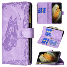 Load image into Gallery viewer, Flying Butterfly Embossing Pattern Zipper Horizontal Flip Leather Case with Holder &amp; Card Slots &amp; Wallet, For Samsung Galaxy S21 Ultra 5G, For Samsung Galaxy S21 FE