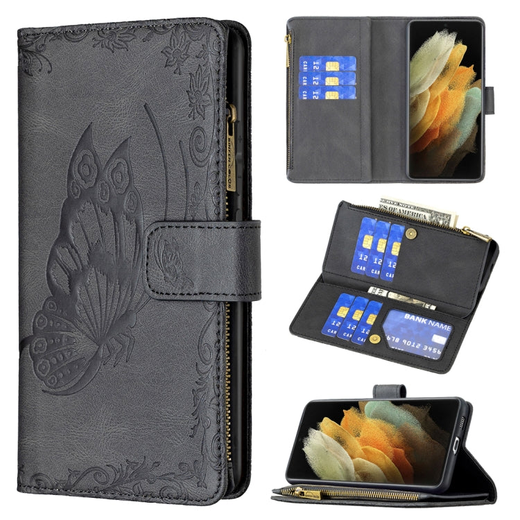 Flying Butterfly Embossing Pattern Zipper Horizontal Flip Leather Case with Holder & Card Slots & Wallet, For Samsung Galaxy S21 Ultra 5G, For Samsung Galaxy S21 FE