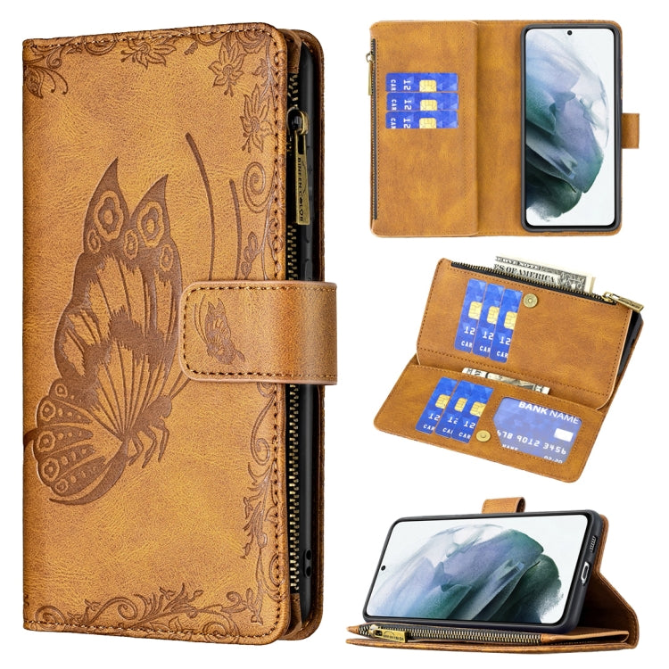 Flying Butterfly Embossing Pattern Zipper Horizontal Flip Leather Case with Holder & Card Slots & Wallet, For Samsung Galaxy S21 Ultra 5G, For Samsung Galaxy S21 FE