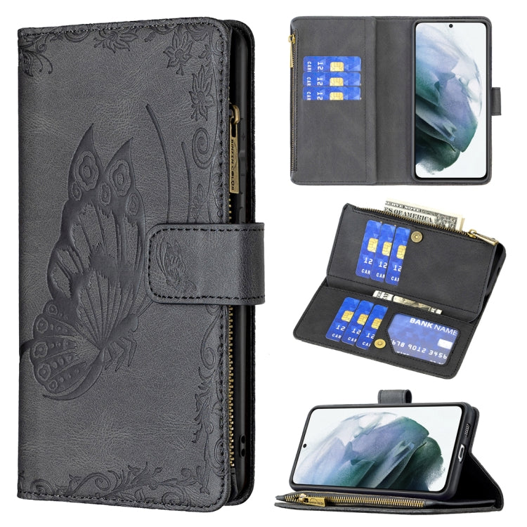 Flying Butterfly Embossing Pattern Zipper Horizontal Flip Leather Case with Holder & Card Slots & Wallet, For Samsung Galaxy S21 Ultra 5G, For Samsung Galaxy S21 FE