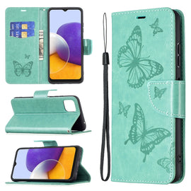 Embossing Two Butterflies Pattern Horizontal Flip PU Leather Case with Holder & Card Slot & Wallet & Lanyard, For Samsung Galaxy A22 5G, For Samsung Galaxy A82 5G