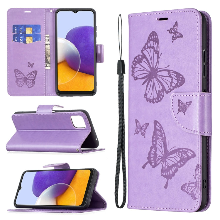 Embossing Two Butterflies Pattern Horizontal Flip PU Leather Case with Holder & Card Slot & Wallet & Lanyard, For Samsung Galaxy A22 5G, For Samsung Galaxy A82 5G