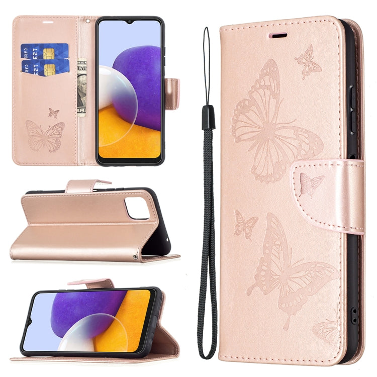 Embossing Two Butterflies Pattern Horizontal Flip PU Leather Case with Holder & Card Slot & Wallet & Lanyard, For Samsung Galaxy A22 5G, For Samsung Galaxy A82 5G