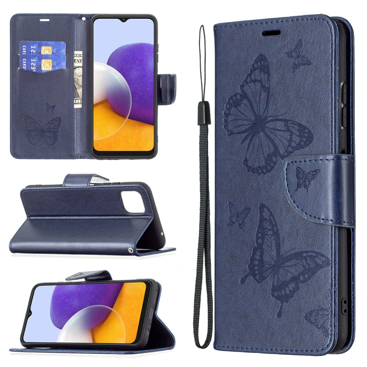 Embossing Two Butterflies Pattern Horizontal Flip PU Leather Case with Holder & Card Slot & Wallet & Lanyard, For Samsung Galaxy A22 5G, For Samsung Galaxy A82 5G