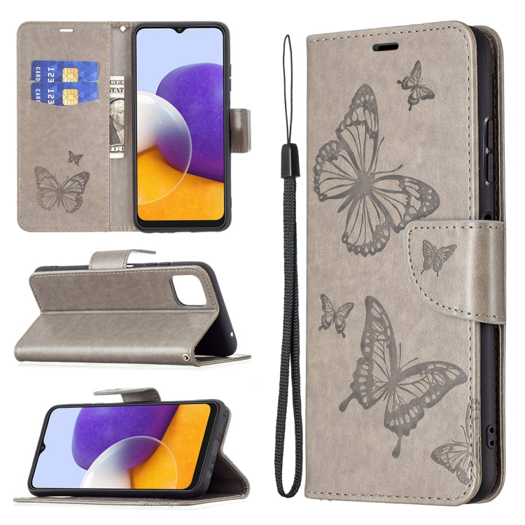 Embossing Two Butterflies Pattern Horizontal Flip PU Leather Case with Holder & Card Slot & Wallet & Lanyard, For Samsung Galaxy A22 5G, For Samsung Galaxy A82 5G