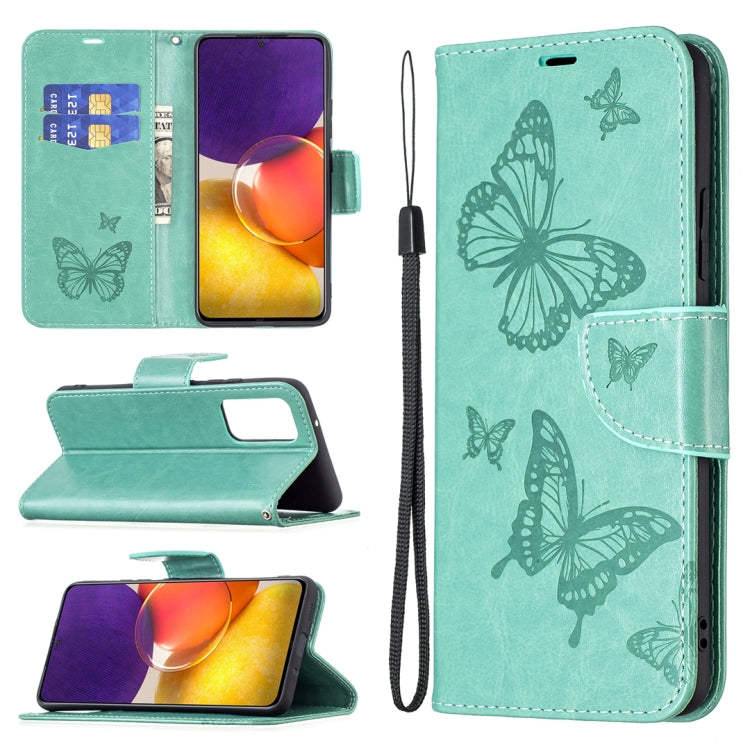 Embossing Two Butterflies Pattern Horizontal Flip PU Leather Case with Holder & Card Slot & Wallet & Lanyard, For Samsung Galaxy A22 5G, For Samsung Galaxy A82 5G