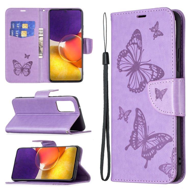 Embossing Two Butterflies Pattern Horizontal Flip PU Leather Case with Holder & Card Slot & Wallet & Lanyard, For Samsung Galaxy A22 5G, For Samsung Galaxy A82 5G