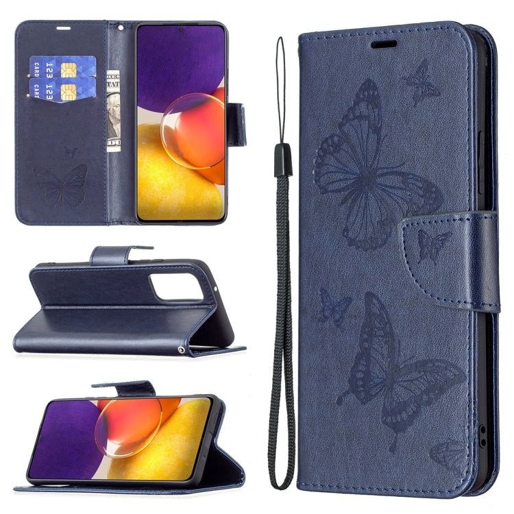 Embossing Two Butterflies Pattern Horizontal Flip PU Leather Case with Holder & Card Slot & Wallet & Lanyard, For Samsung Galaxy A22 5G, For Samsung Galaxy A82 5G