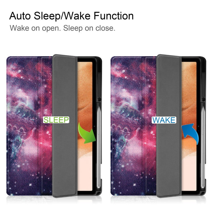 Custer Painted TPU Smart Tablet Leather Case with Sleep / Wake-up Function & 3-Fold Holder & Pen Slot, For Samsung Galaxy Tab S7 Lite T730