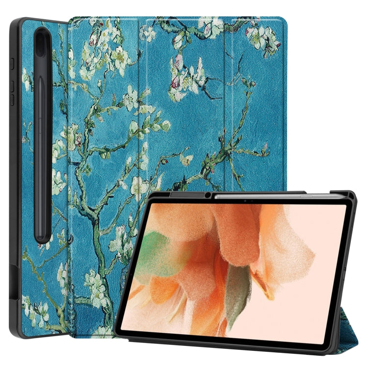 Custer Painted TPU Smart Tablet Leather Case with Sleep / Wake-up Function & 3-Fold Holder & Pen Slot, For Samsung Galaxy Tab S7 Lite T730