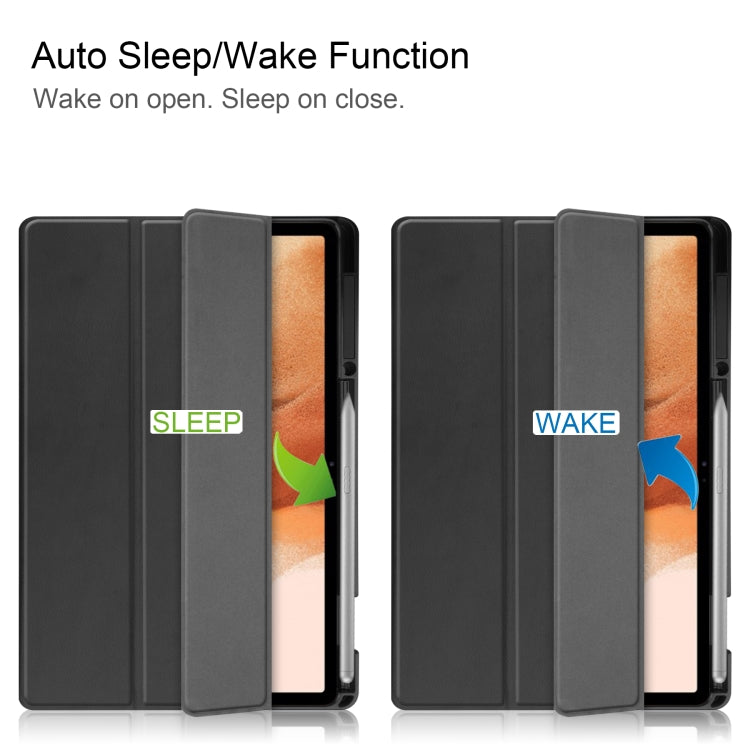 Custer Pattern Pure Color TPU Smart Tablet Holster with Sleep Function & 3-Fold Holder & Pen Slot, For Samsung Galaxy Tab S7 Lite T730 / T735