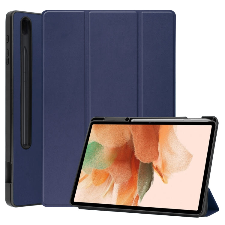 Custer Pattern Pure Color TPU Smart Tablet Holster with Sleep Function & 3-Fold Holder & Pen Slot, For Samsung Galaxy Tab S7 Lite T730 / T735