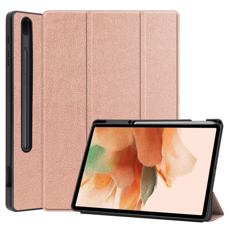 Custer Pattern Pure Color TPU Smart Tablet Holster with Sleep Function & 3-Fold Holder & Pen Slot, For Samsung Galaxy Tab S7 Lite T730 / T735