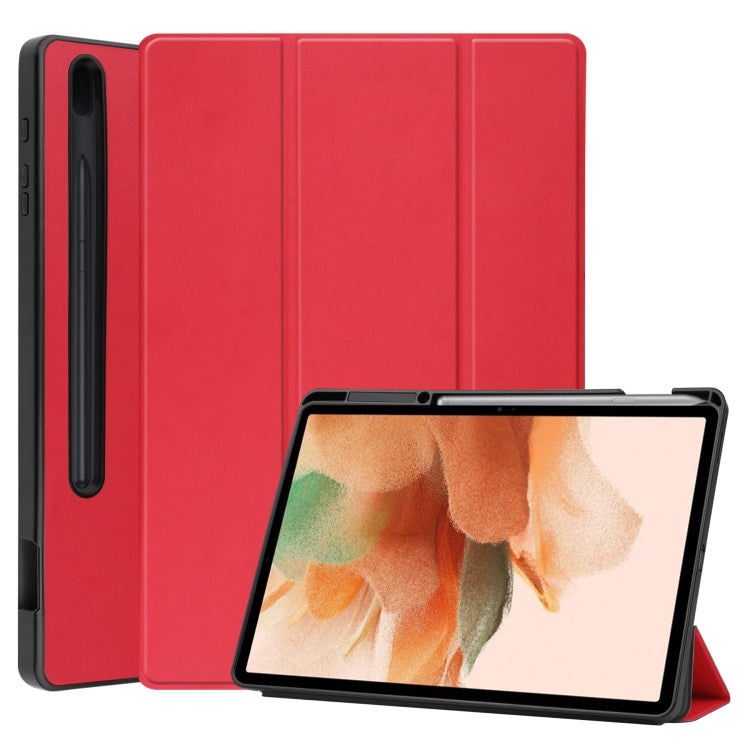 Custer Pattern Pure Color TPU Smart Tablet Holster with Sleep Function & 3-Fold Holder & Pen Slot, For Samsung Galaxy Tab S7 Lite T730 / T735