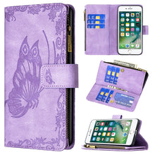 Load image into Gallery viewer, Flying Butterfly Embossing Pattern Zipper Horizontal Flip Leather Case with Holder &amp; Card Slots &amp; Wallet, For iPhone 8 / 7, For iPhone 8 Plus / 7 Plus, For iPhone XS / X, For iPhone XR, For iPhone XS Max, For iPhone 11, For iPhone 11 Pro               ...