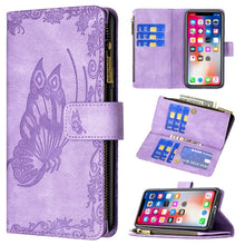 Load image into Gallery viewer, Flying Butterfly Embossing Pattern Zipper Horizontal Flip Leather Case with Holder &amp; Card Slots &amp; Wallet, For iPhone 8 / 7, For iPhone 8 Plus / 7 Plus, For iPhone XS / X, For iPhone XR, For iPhone XS Max, For iPhone 11, For iPhone 11 Pro               ...