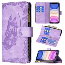 Load image into Gallery viewer, Flying Butterfly Embossing Pattern Zipper Horizontal Flip Leather Case with Holder &amp; Card Slots &amp; Wallet, For iPhone 8 / 7, For iPhone 8 Plus / 7 Plus, For iPhone XS / X, For iPhone XR, For iPhone XS Max, For iPhone 11, For iPhone 11 Pro               ...